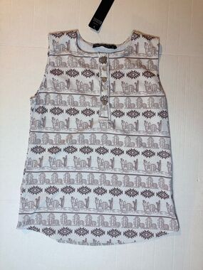 Lucky & Blessed Taupe and White Southwestern Henley Tank